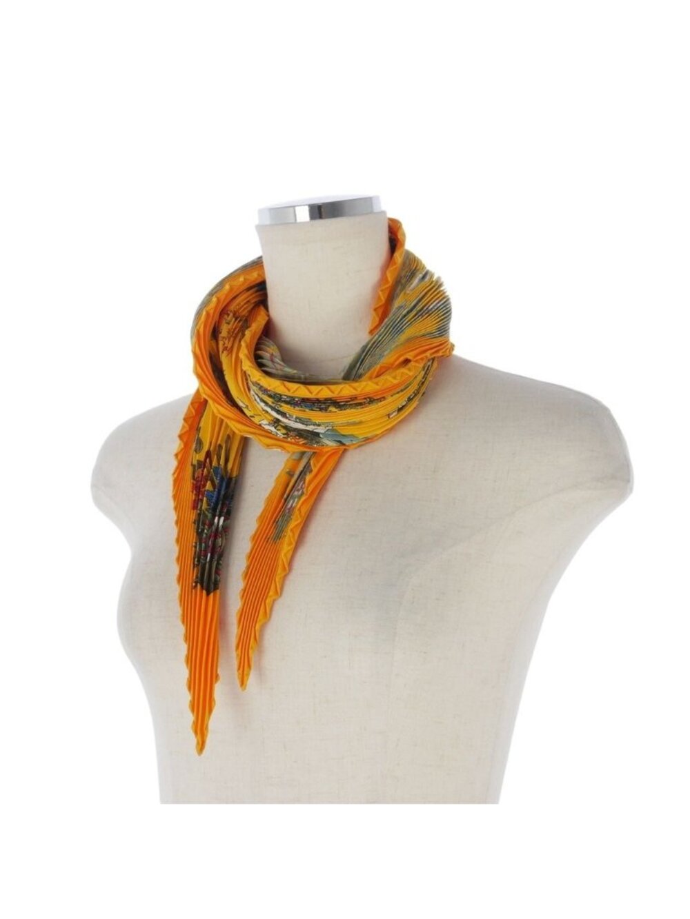 Hermes Pleated Scarf Carre All Over Print Yellow